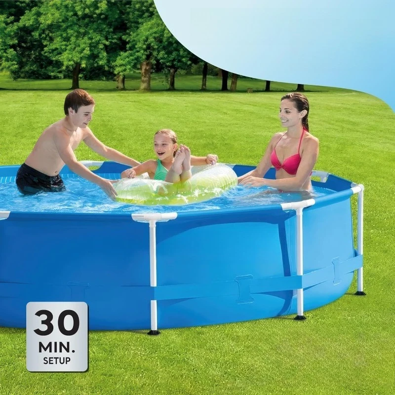 28200EH 10 أقدام × 30 بوصة 4 أشخاص إطار معدني خارجي فوق حمام سباحة مستدير فوق الأرض مع إعداد سهل (المضخة لا تتضمن