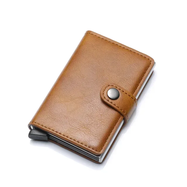 New Blocking Men Credit Card Holder Vintage Leather Bank Card Wallet Double Metal Automatic Business CardHolder Women Tarjetero