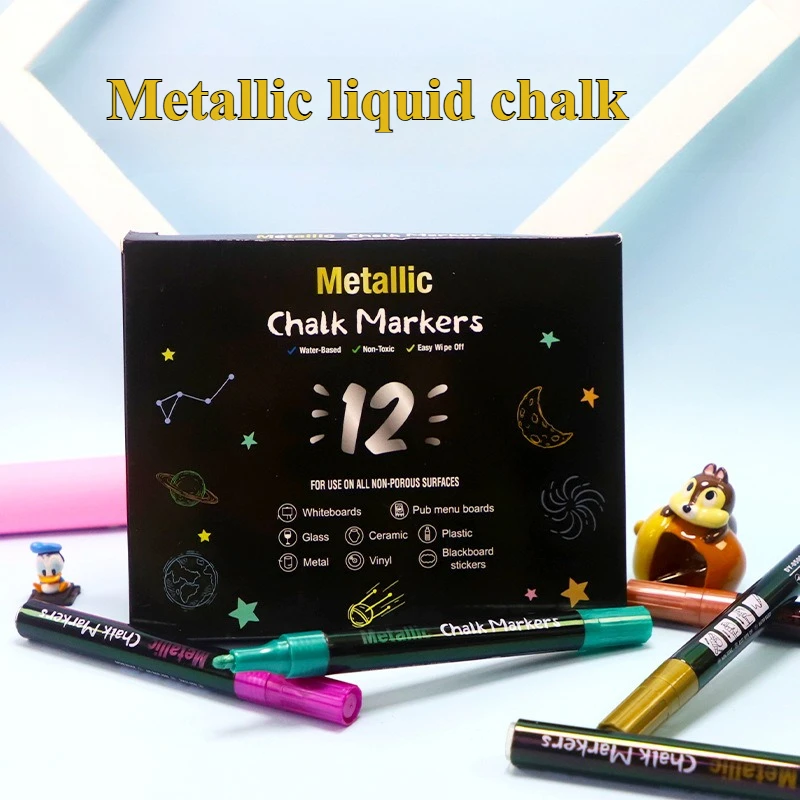 

12-цветный водорастворимый металлический жидкий мел без пыли можно стирать, быстросохнущая живопись, обучение граффити, рекламный дизайн