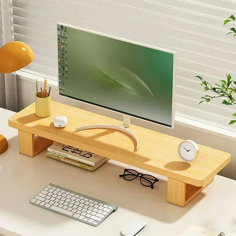 Walnut Color Computer Monitor Mounting Rack Office Desktop Wood Organization Racks Laptop Screen Holder Protecting The Spine