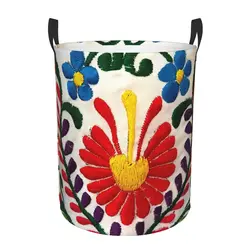 Custom Mexican Flowers Laundry Basket Foldable Clothes Hamper for Nursery Kids Toys Storage Bag