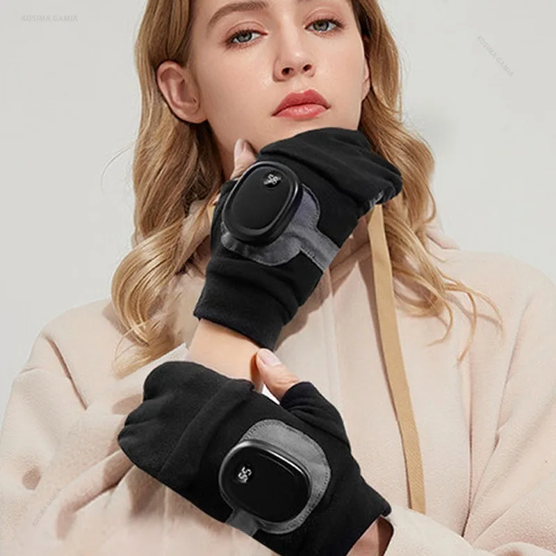 Fingerless Hand Warmer Gloves Graphene USB Rechargeable 3 Heat Levels Electric Heated Gloves for Winter Office Cycling Outdoor