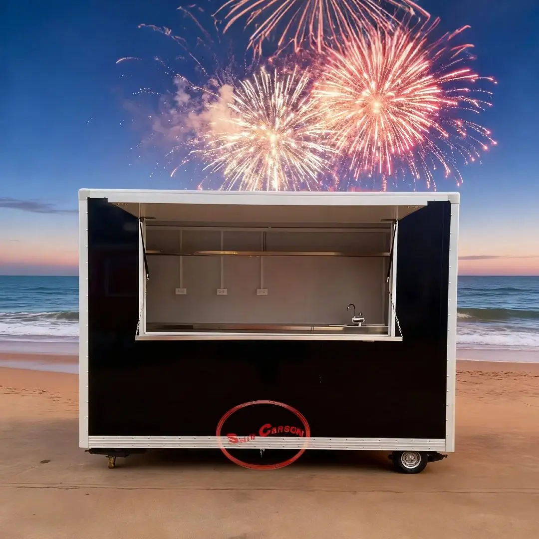 

Universal Wheel Night Market Stall Outdoor Food Trailer Flexible Movable Vending Cart for Snacks Milk Tea