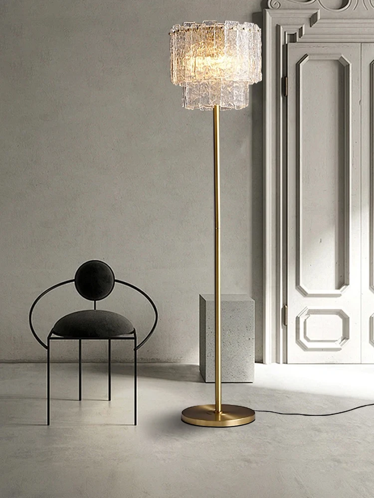 American Brass Clear Glass Crystal Floor Lamp Easy Installation Tall Standing Light Luxury Home Decor Mood Lights Bedside Decor