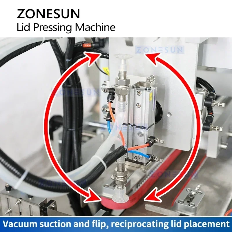 Zonesun ZS-VTYG01 máquina automática de prensagem de tampa de balde de embalagem de alimentos com alimentador de tampa de garrafa máquina de selagem