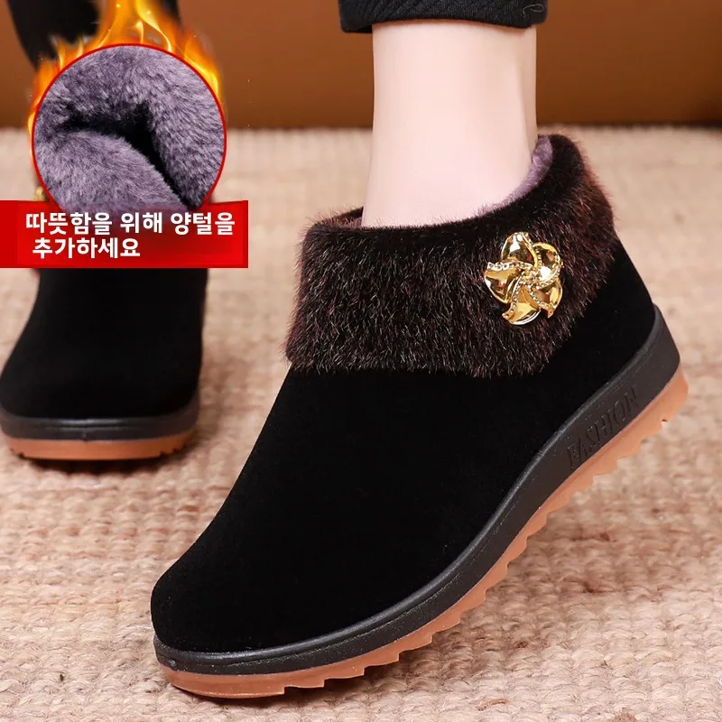 قطن شتوي من Thiened رقيق مضاد للانزلاق للنساء من قماش بكين التقليدي مريح بكعب منخفض مسطح... #2