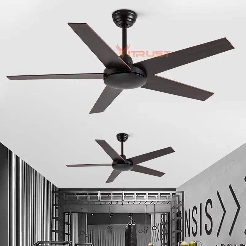 Industrial Ceiling Fan Without Light Ceiling Fan Home Restaurant 56inch Big Fans Strong Wind Wood 5 Blades Wall Remote Control