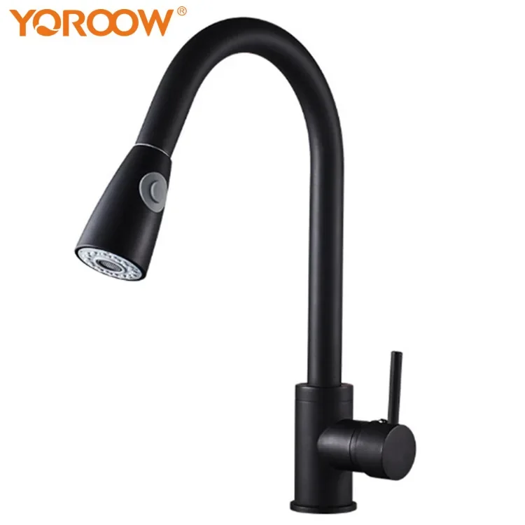 

Good Quality 304 Stainless steel Kitchen Sink Faucets with Pull Down Sprayer Single Handle Black Pull Out Kitchen Faucet