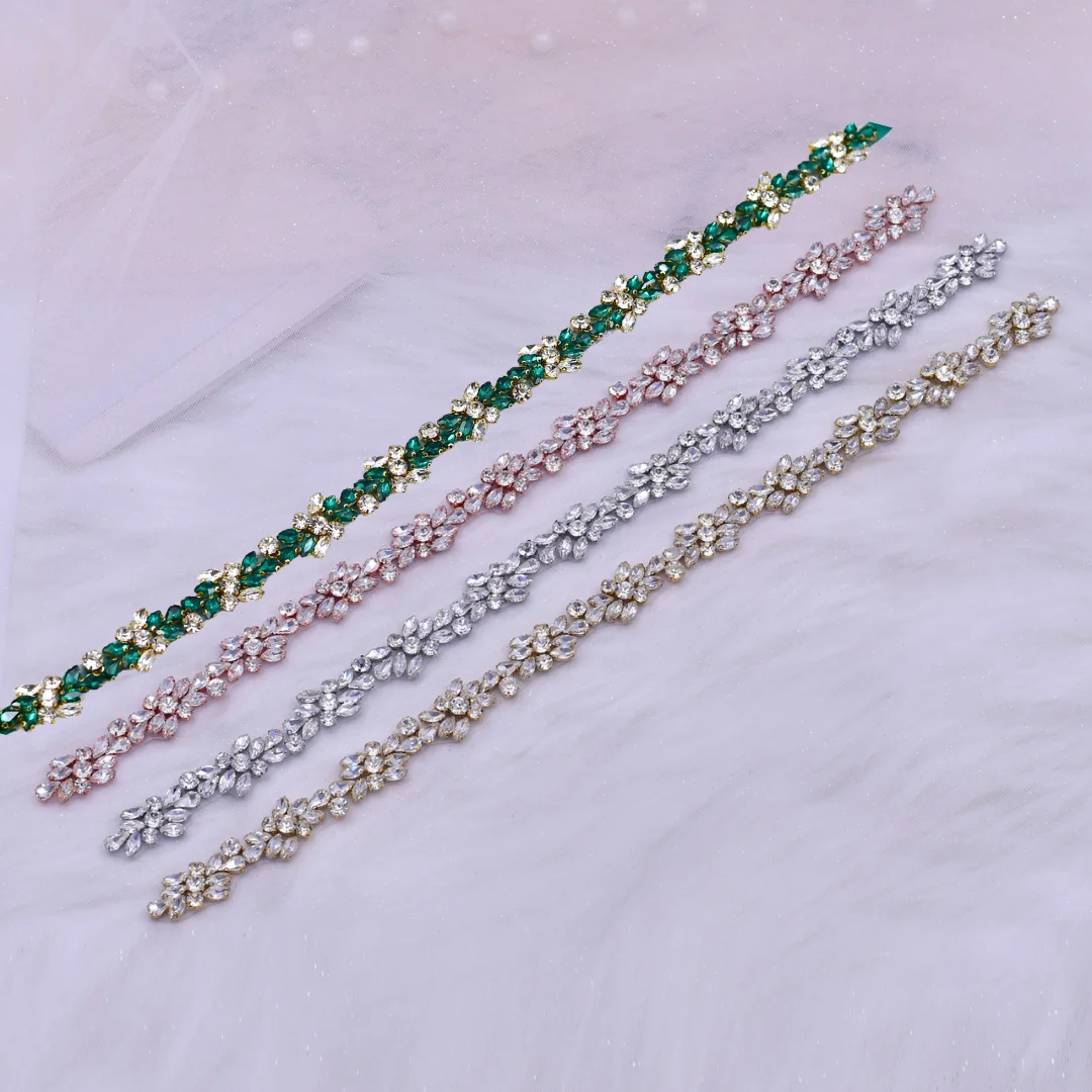 Bridal Sash Green Rose Rhinestone Wedding Belt, Bridal Dress Decoration Gorgeous Accessory for Women\'s Wedding Day S437