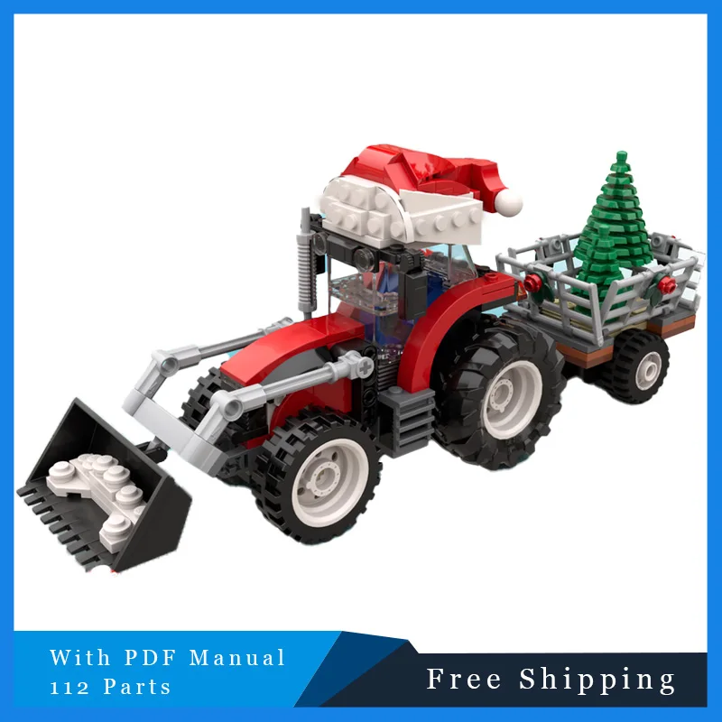 

112 шт. Рождественская елка, лопата для снега, прицеп MOC, строительные блоки, праздничная серия, модель, детские развивающие игрушки «сделай сам», подарок на день рождения