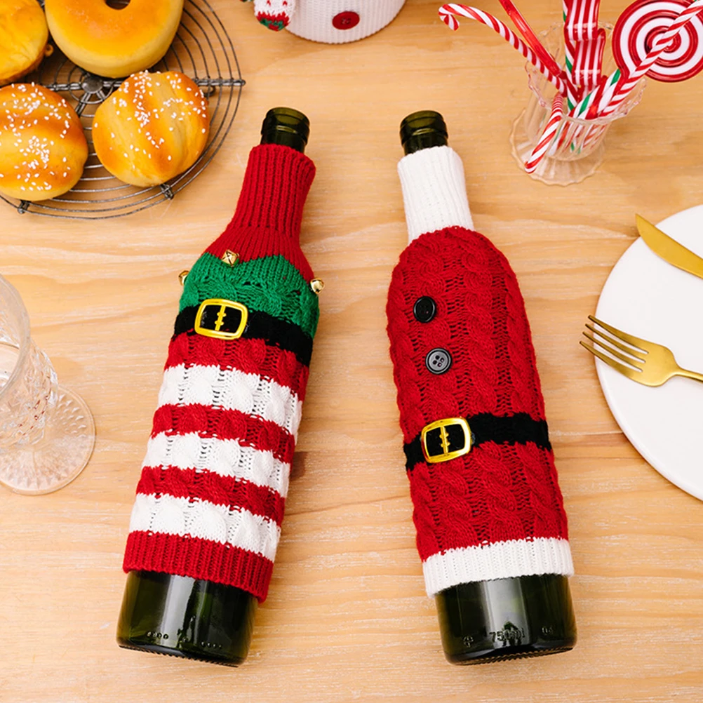 

2Pcs Wine Bottle Clothes Christmas Knitting Party Holiday Xmas Bottle Covers Supplies Decorative Wine Decor
