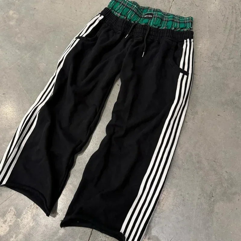 Calça retrô Harajuk Hip-Hop folgada para homens e mulheres, calça esportiva minimalista, casual e elegante, perna reta, Y2K