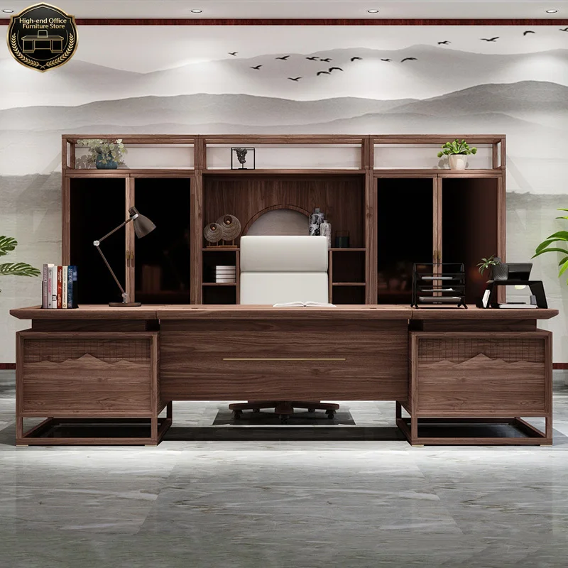 New Chinese Modern Office Desk Unique Design Boss Light Luxury Office Desk High Quality Executive Escritorio Office Furniture