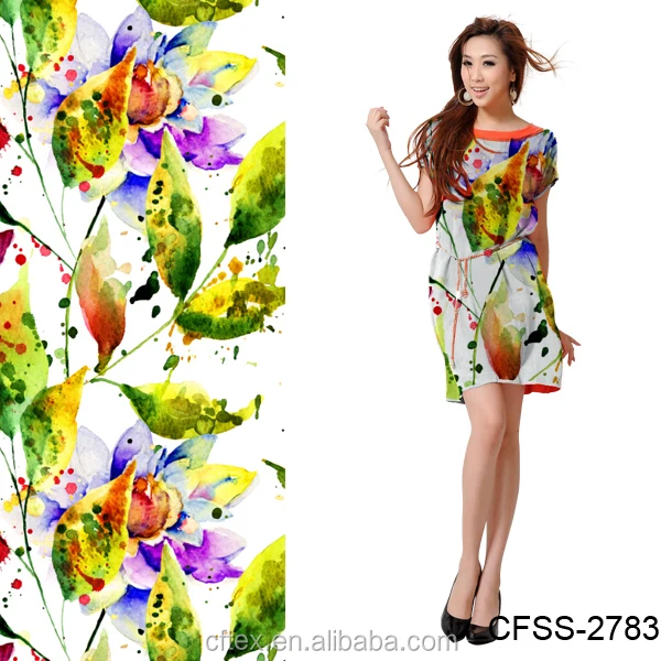 

Whole sale flower abstract print 100% Rayon Single Jersey Knit fabric for dress