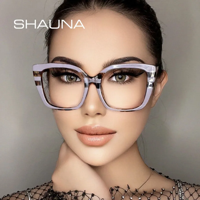 SHAUNA Anti-Blue Light Fashion Rainbow Square Eyeglasses Frames Vintage Colorful Optical Frame Women