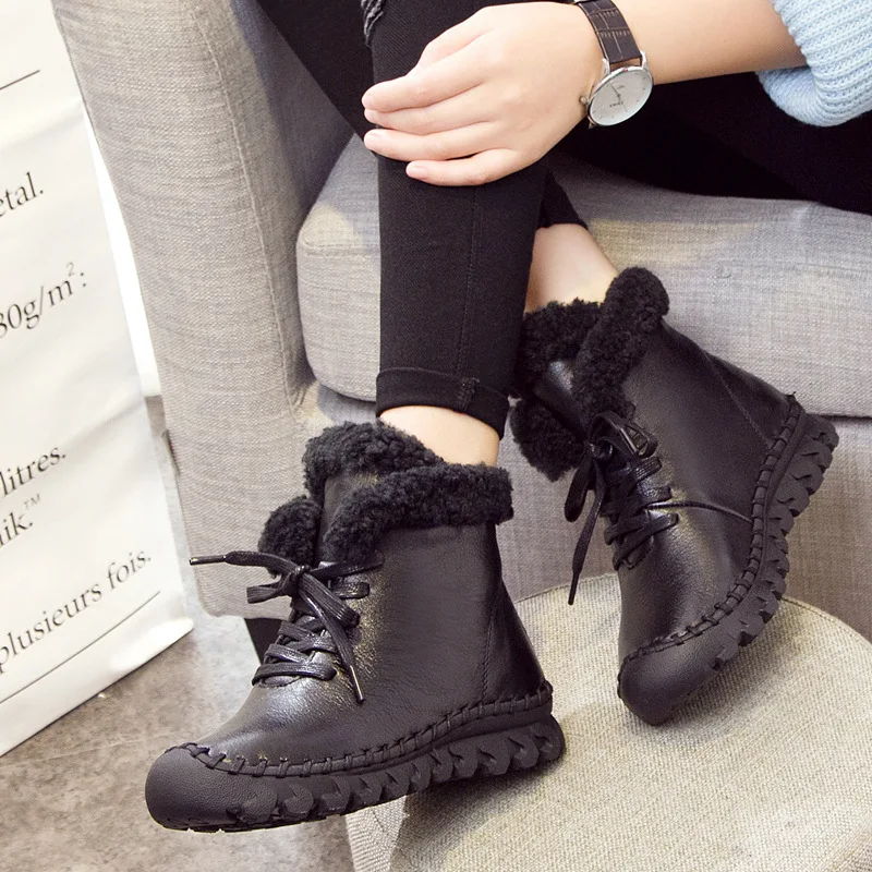 Winter Boots Womens Warm Cotton Shoes Fashion Casual Plus Size 41 Female Genuine Leather Flat Snow Boots Short Ankle Boots