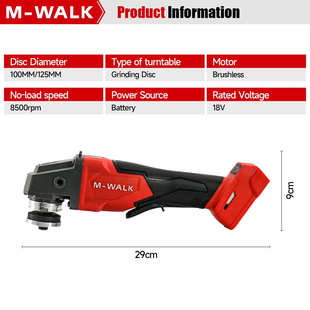 M-WALK 100/125mm Cordless Angle Grinder Polishing Machine Lithium Battery Drive Suitable Tools For Milwaukee 18V Battery Pin image 5
