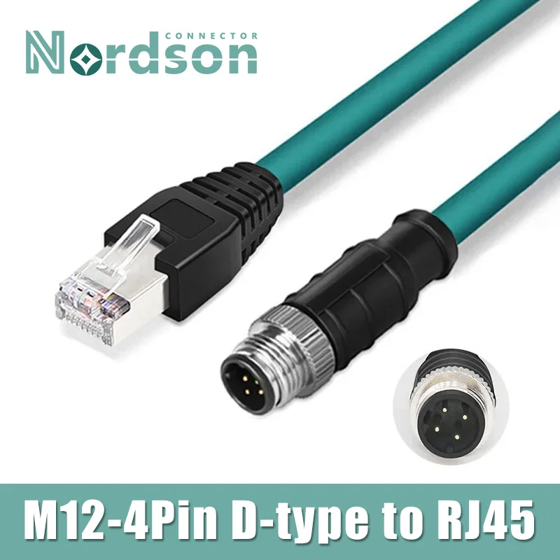 

M12-D-type to RJ45 Network Extension Line 4Pin D-type Industrial Aviation Plug 1M 2M 3M 5M 10M D Code Shielding Trailer Line 20M