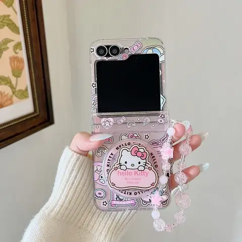 Cute Cartoon Sanrio Hello Kitty Magnetic Grip Holder Magsafe Wireless Charge Phone Case For Samsung Galaxy Z Flip 7 6 5 4 Cover