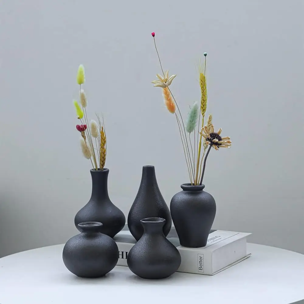 

Bla Ceramic Vase Set Of 5 - Small Bud Vases For Flowers, Mini Decorative Vases For Rustic Weddings & Home Decor | Assorted