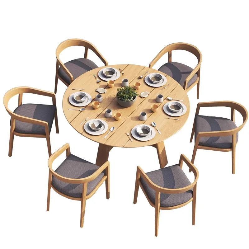

Outdoor villa courtyard solid wood table and chair combination open-air balcony hotel homestay teak dining chair waterproof and