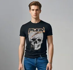 Brand Letter Rhinestones ali Plein brand Top T-shirt Fashion Round Neck