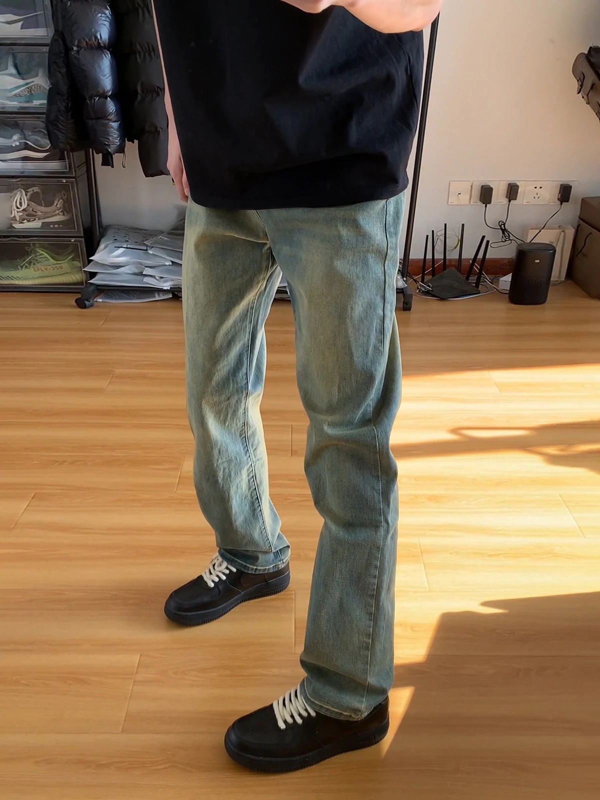 

Retro Blue Denim Jeans Men's Casual Elastic Slim Fit Flared Pants Loose Versatile Spring Autumn Straight Leg Long Trousers