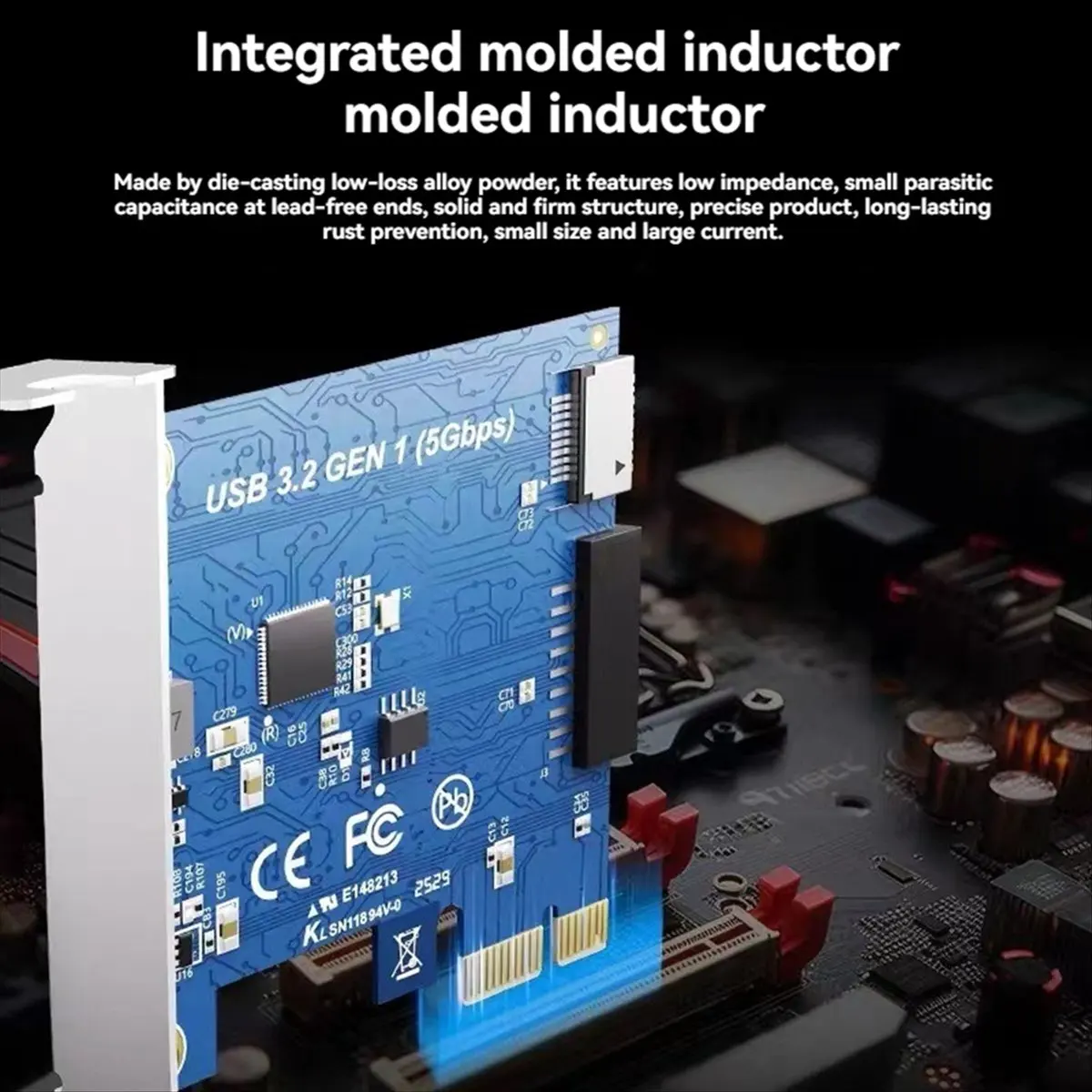 Tarjeta de expansión PCI-E 1x a 20 pines + tipo E Tarjeta adaptadora USB 3.2 GEN1 de 5 Gbps para WIN 7/8/10/11