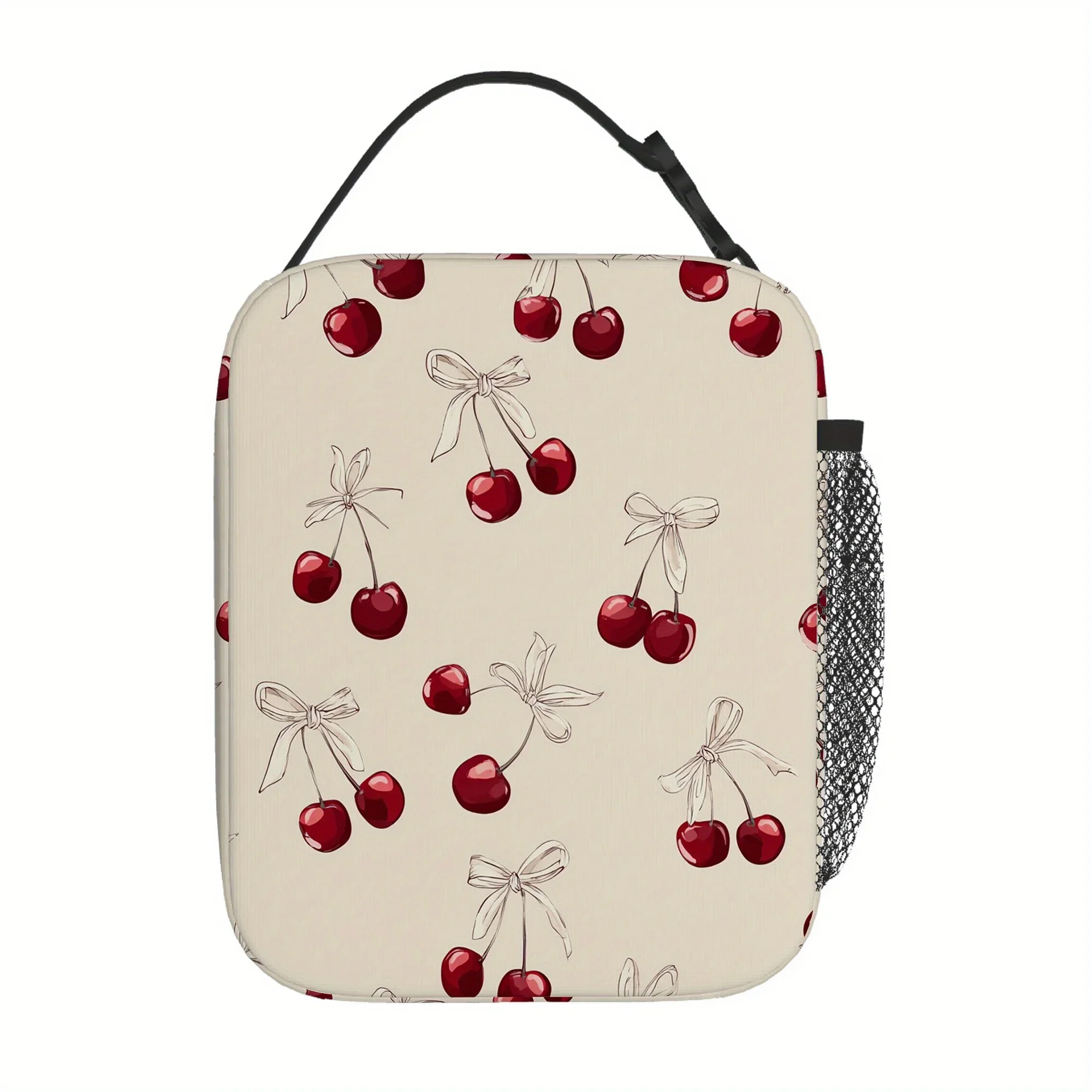 1pc, Cherries with Bows Pattern Design Printed Thermal Bag Insulation and Refrigerated Reusable Portatile for Home Restaurant Of