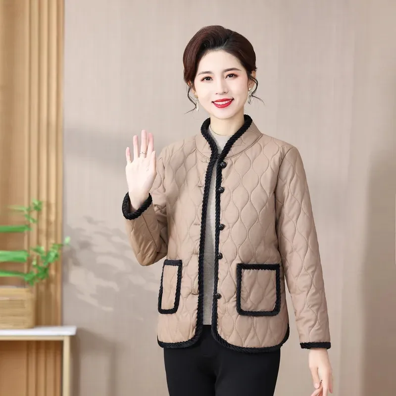 2024 NEW Added Plush Autumn Winter Jacket Tops Middle-Aged Elderly Women's Cotton Coat Fashion Warm Small Cotton Outerwear