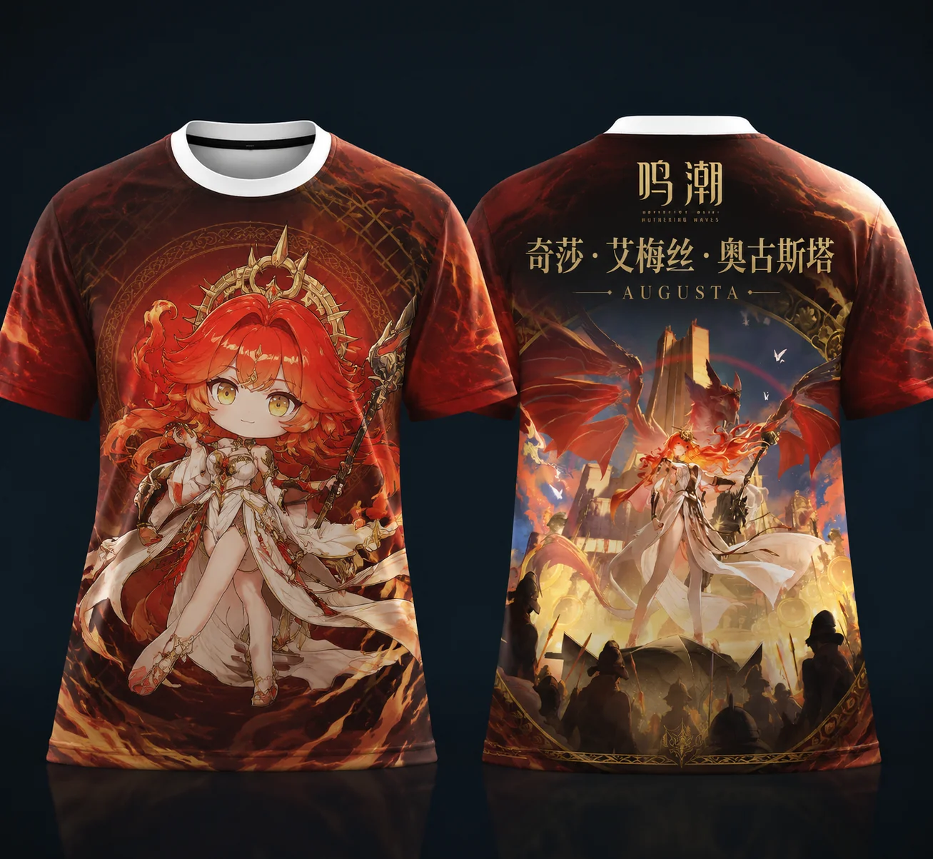 Anime Wuthering Waves Augusta 3D Print T‑Shirts Y2K Cosplay Streetwear 100% Polyester Short Sleeve Game Tops for Men Women