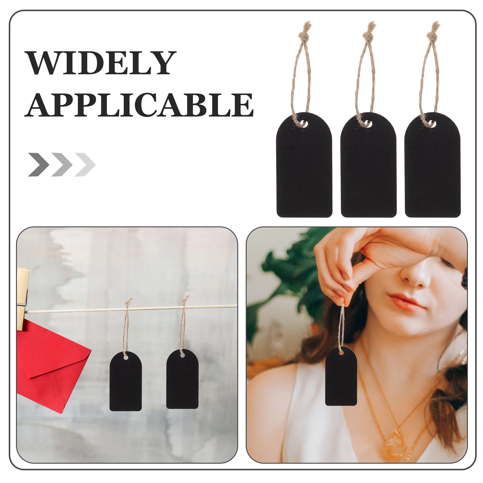 50Sets Price Hanging Wooden Tags Mini Blackboard Labels with Rope Double Sided Writable for Clothing Jewelry Gift Display