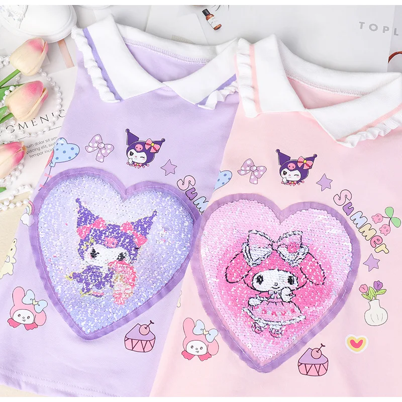 T-Shirt à Manches Courtes en Coton pour Enfant, Dessin Animé, Sanrios, Kawaii, My Melody, Kuromi, Vêtements d'Été à la Mode