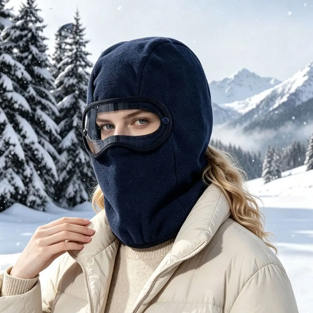 Fashion Windproof Fleece Balaclava Hat Thickened Warm Winter Cycling Goggles Hood Neck Warmer Face Cover Helmet Hat Autumn