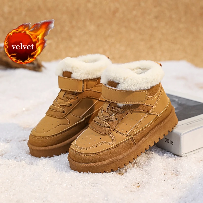 

Зимние теплые детские зимние ботинки, уличные бархатные ботильоны для мальчиков и девочек, удобные высокие кроссовки на платформе, детские плюшевые ботинки