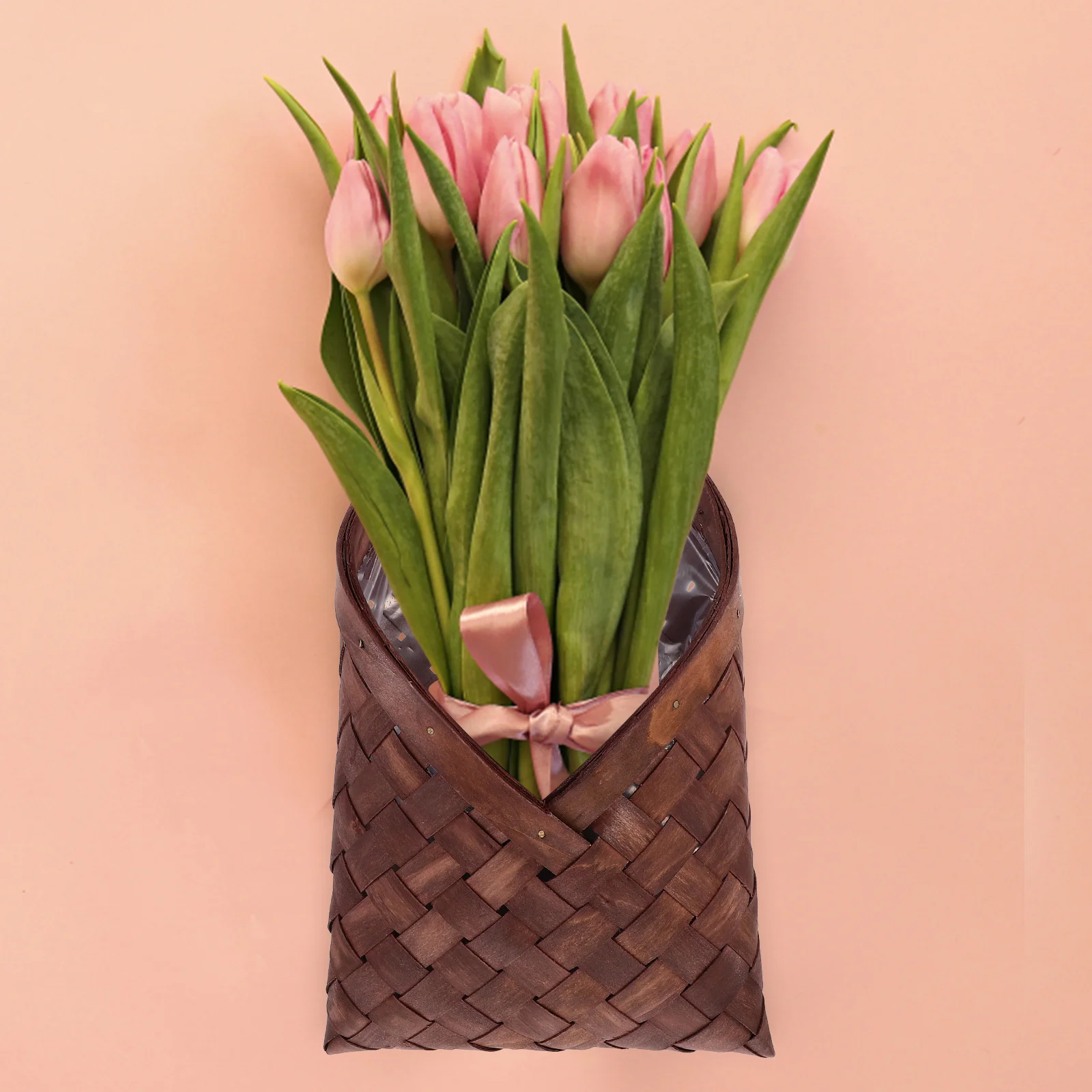 

Hanger Wall Storage Hanging Basket Woven for Flowers Flowerpot Coffee Wood Small