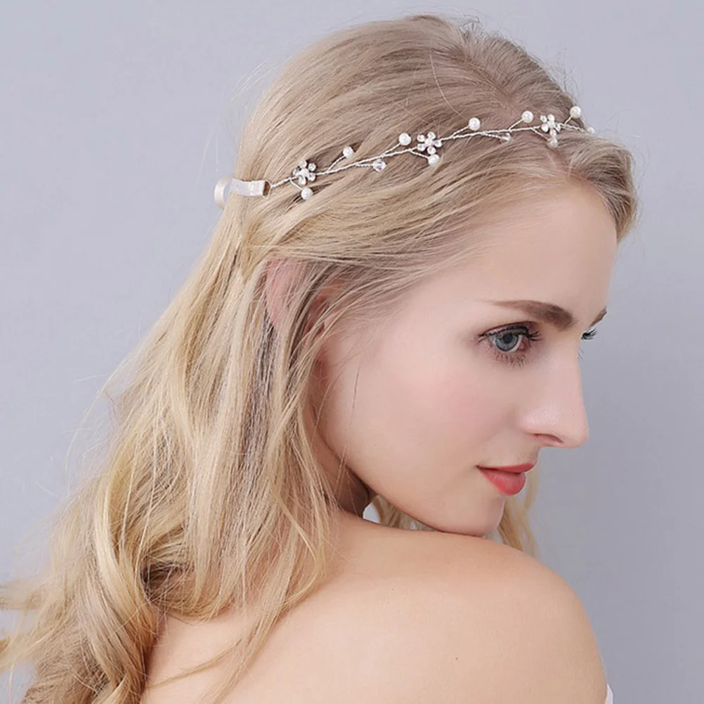 

Pearl Rhinestone Floral Headband Bridal Crystal Flower Hair Wreath Wedding Engagement Photography White Floral Headband