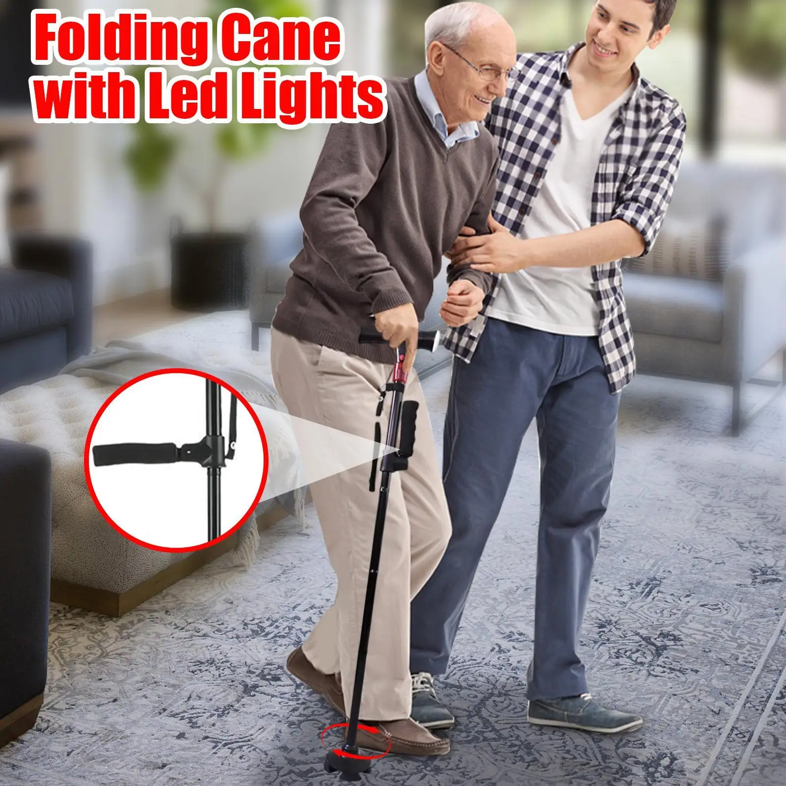Bastones para caminar para personas mayores, bastón de equilibrio con luz LED, ayuda para la movilidad de equilibrio para personas mayores, senderismo, viajes, persiana