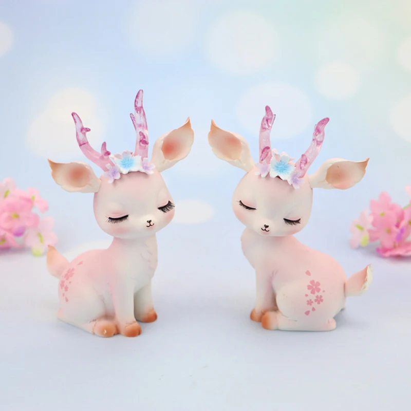 10cm Resin Deer Figurines for Fairy Garden DIY Fawn Sculpture Home Cake Party Decor Office Desk Ornament  Birthday Gift