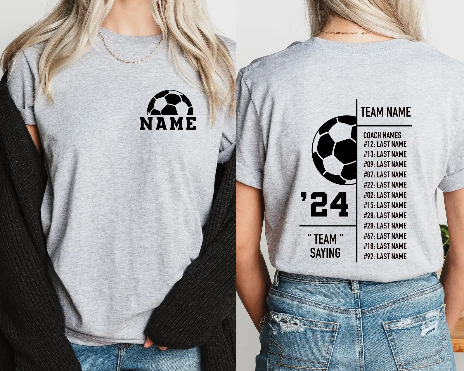 

Custom Soccer Team Roster Name Tee Unisex Football Printed Front and Back Short Sleeve Shirts Personalized Soccer Tees Apparel