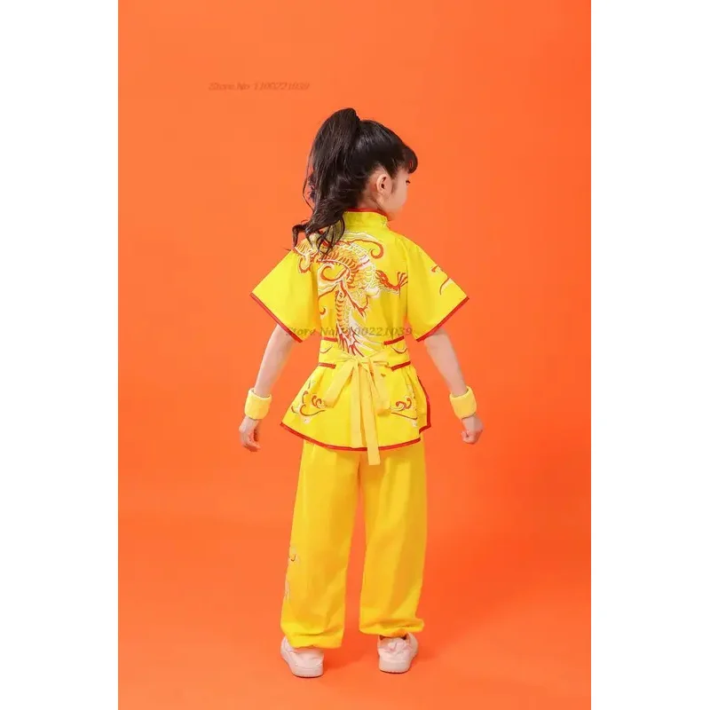 2025 ملابس الأطفال الصينية تاي تشي وشو بدلة فنون الدفاع عن النفس زي الكونغ فو الجناح تشون شاولين التنين طباعة خمر مجموعة الكونغفو