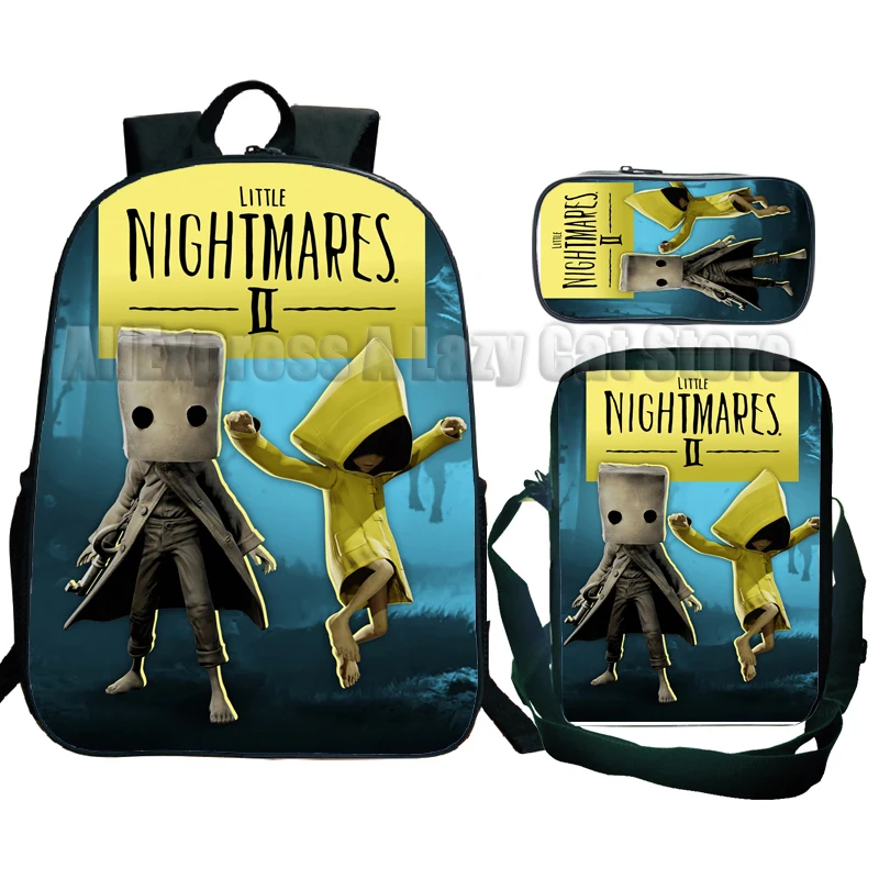 Saco de escola primária Little Nightmares 2, mochila de desenho infantil, anime, kawaii, meninos, meninas, 3pcs