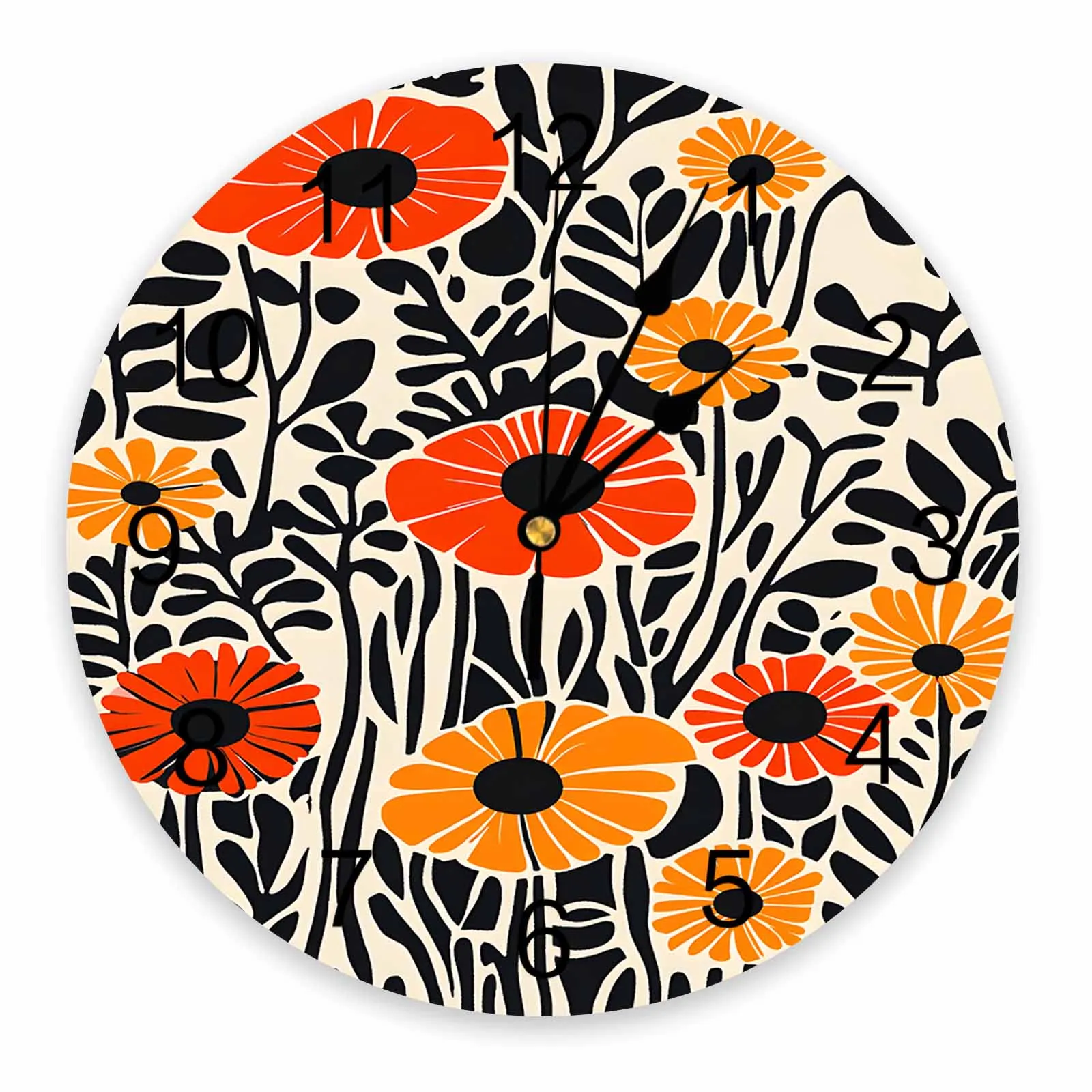 

Abstract Black Orange Flower Painting Clocks Wall Home Decoration Teen Room Bedroom Living Room Decor Wall Clock