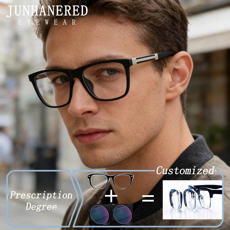 

New Fashion Custom Men Alloy Square Frame Hyperopia Photochromic Prescription Glasses Anti Blue Light Myopia Astigmatism Eyewear