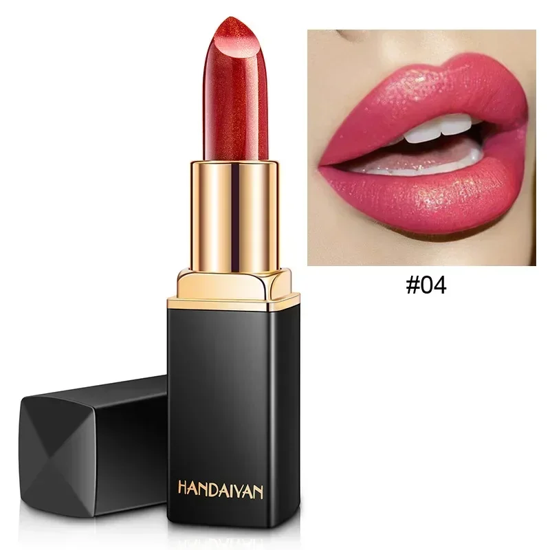 Black Tube Gold Shiny Lipstick Waterproof Long Lasting Moisturizing Glitter Pearlescent Nude Pink Shimmer Lipstick Luxury Makeup image 3