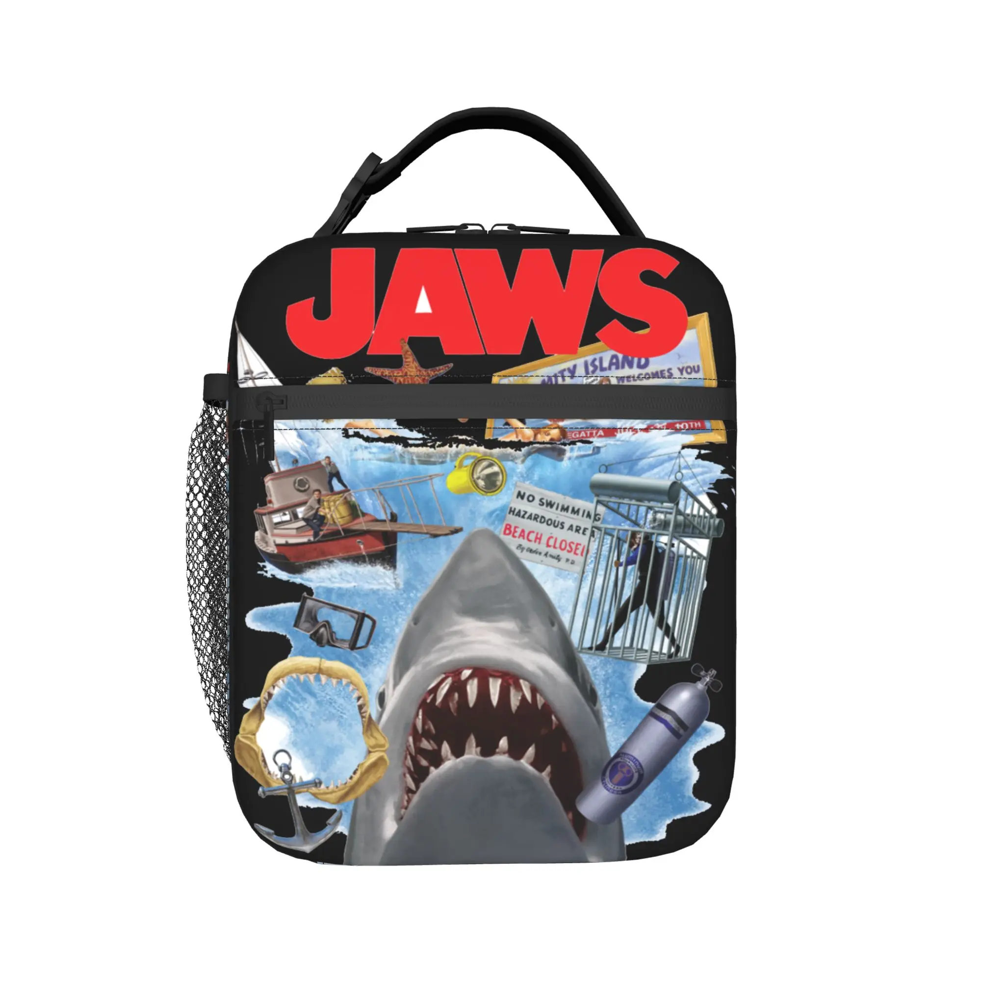 Jaws 50th Anniversary Poster Amity Island Collage Lunch Bag School Lunch Box For Child Tote Food Bags Oxford Portable Cooler Bag