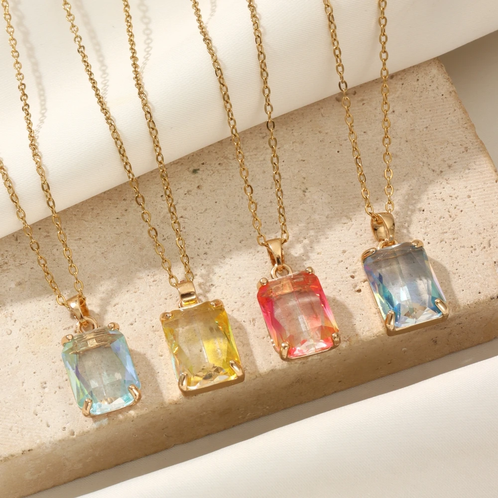 

CDJAIME Candy Color Rectangular Pendant Necklace for Women New Golden Chain Necklaces Wedding Party Jewelry Accessories