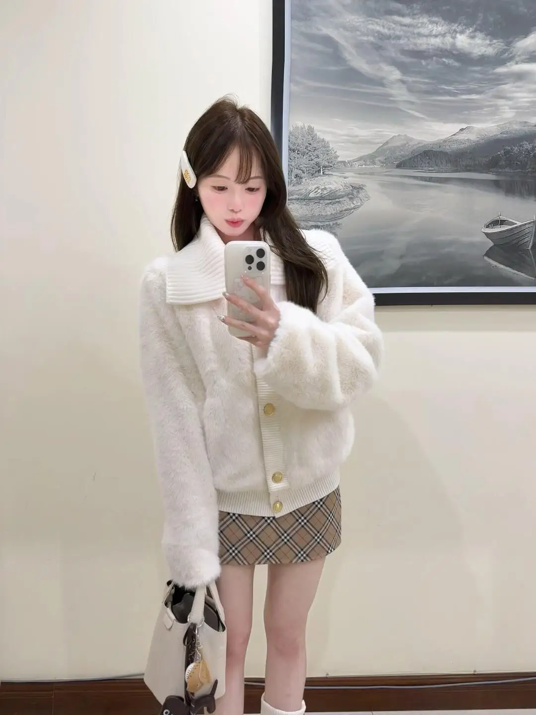 

Korean Sle Sweet Cute Soft Plu Fur Collar Autumn Winter Elegance High Quali White Women's ort Outerwear Coat