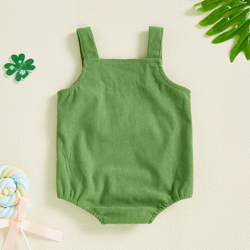 

St Patrick s Day Shamrock Printed Toddler Playsuits Ireland Outfits Green Clover Embroidered Baby Rompers Jumpsuits