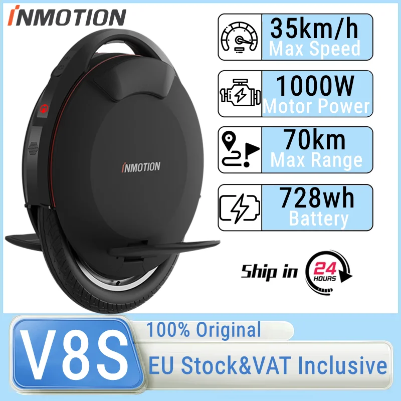 Presale INMOTION V8S Unicycle 1000W Motor 35km/h Top Speed EUC E-wheel 72V 728Wh Battery 70km Range Smart Self Balance wheel